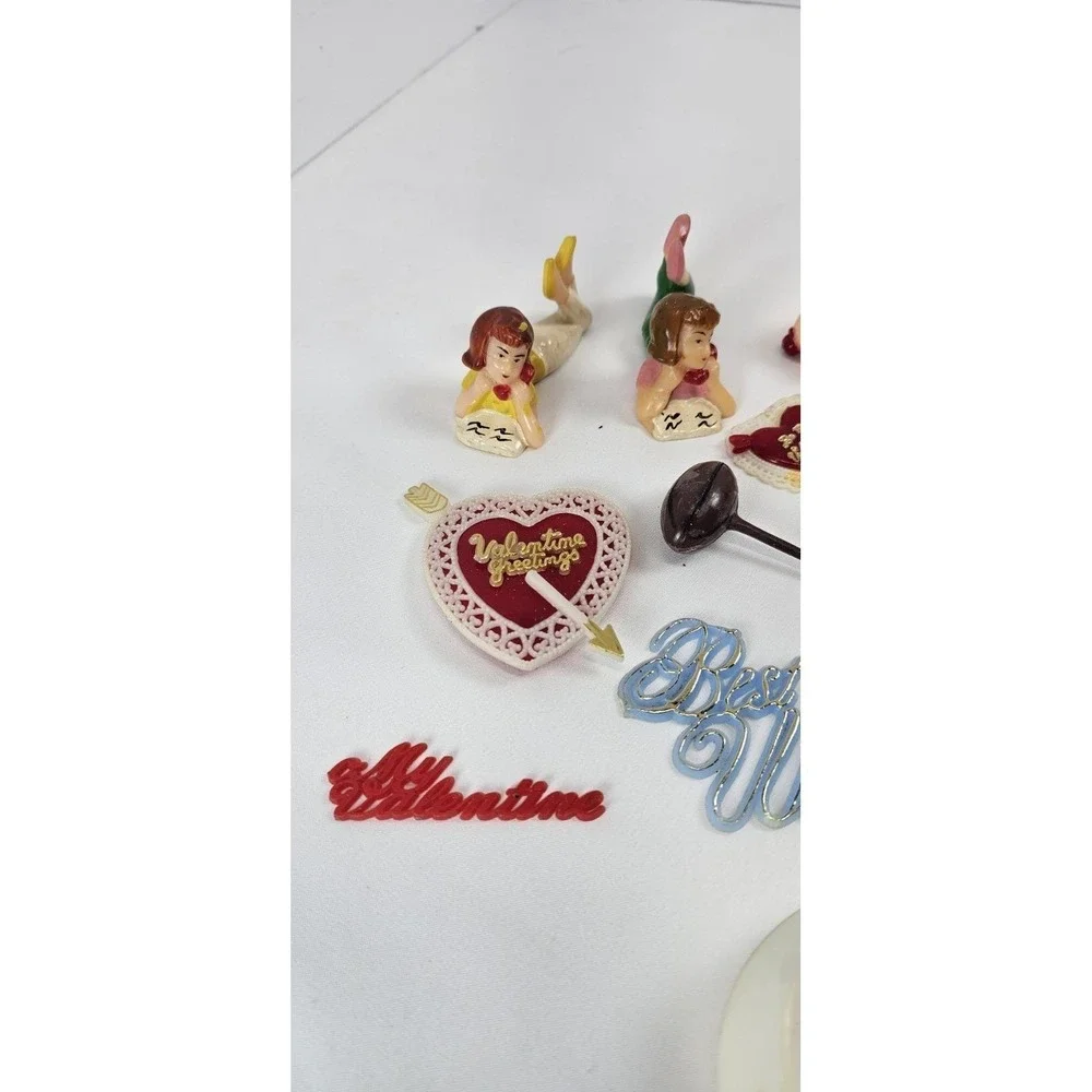 Lot Vintage Plastic Cake Toppers Picks Best Wishes Ballerina‎ Valentine Golf